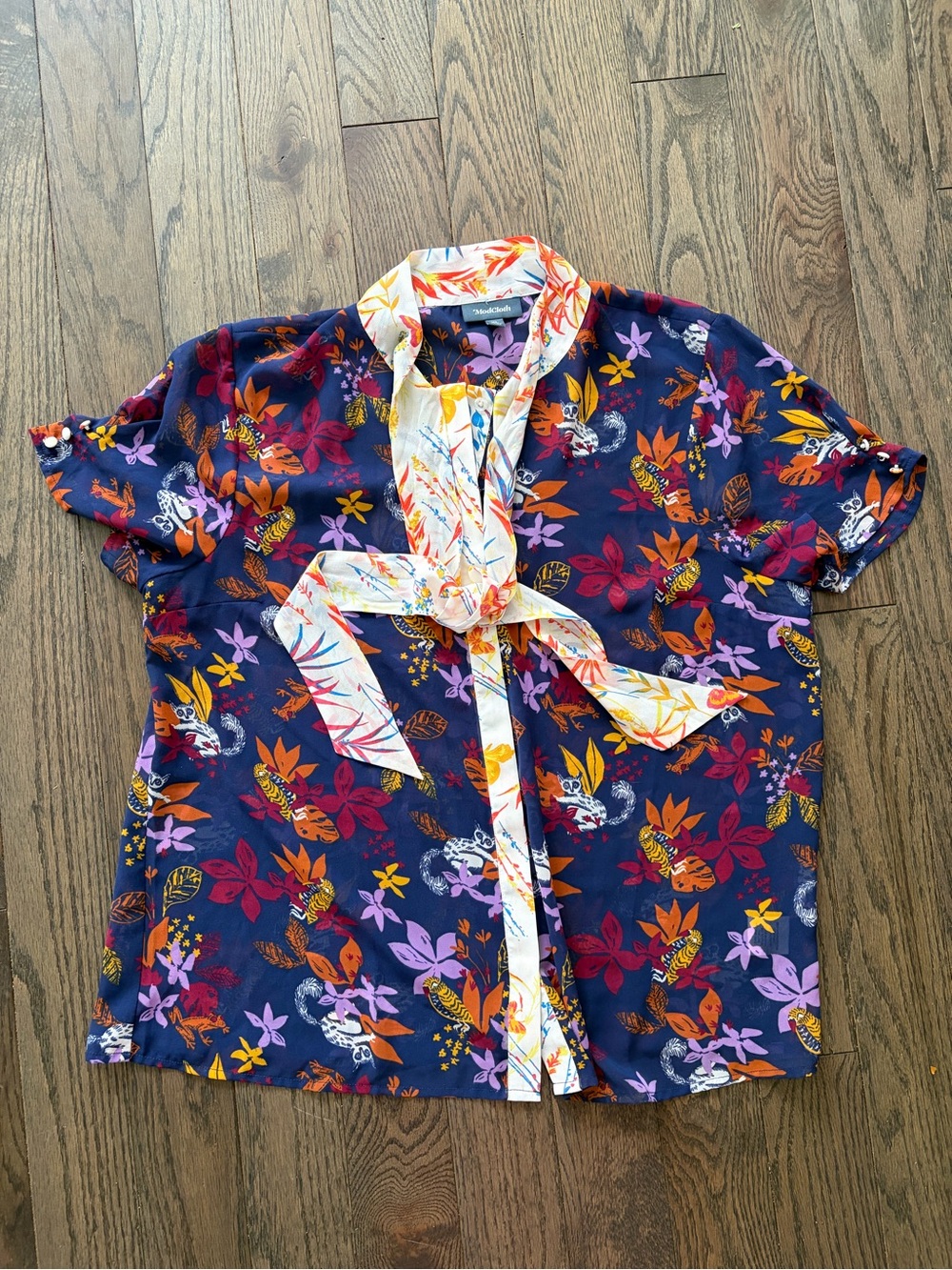 ModCloth Woodland Animal Print Tie-Front Blouse – XL